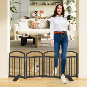Snughome Short Dog Gate Indoor, 19.69" H Freestanding Small Dog Door Gates with Support Feet, Expands Up to 48" Wide Foldable Pet Gates for Doorway, 4 Panel Folding Pet Door Pet Fence for Puppy, Black