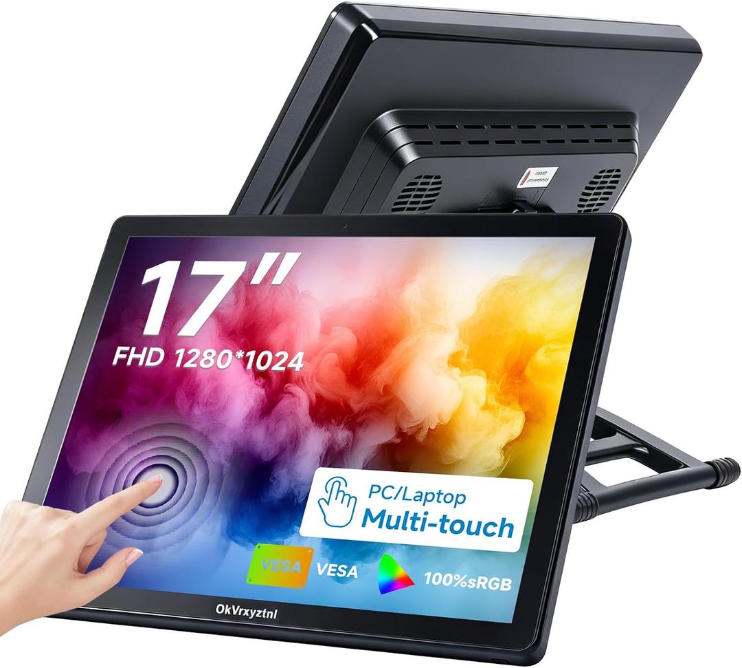 17-inch 10-point capacitive LED touchscreen monitor, true flat seamless touchscreen, 1280x1024 resolution, VGA/HDMI input, plug and play, driver-free, suitable for POS retail and catering systems