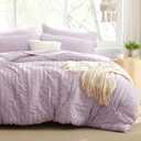 Love's cabin Seersucker Lavender Twin Comforter Set 5 Pieces, All Season Bedding Set, Twin Bed in a Bag Comforter Set with Comforter, Flat Sheet, Fitted Sheet, Pillowcase and Pillow Sham