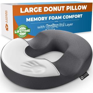 5 STARS UNITED Donut Pillow Hemorrhoid Tailbone Cushion  Large Cushion for Pain Relief  Coccyx, Prostate, Sciatica, Pelvic Floor, Pressure Sores, Pregnancy, Postpartum Recovery, Dark Gray