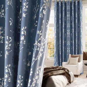 NICETOWN 100% Blackout Curtains 96 inches Long for Bedroom, Grommet 100% Blackout Floral Curtains Branch Pattern Window Treatment Thermal Curtains for Living Room, W52 x L96, 2 Panels
