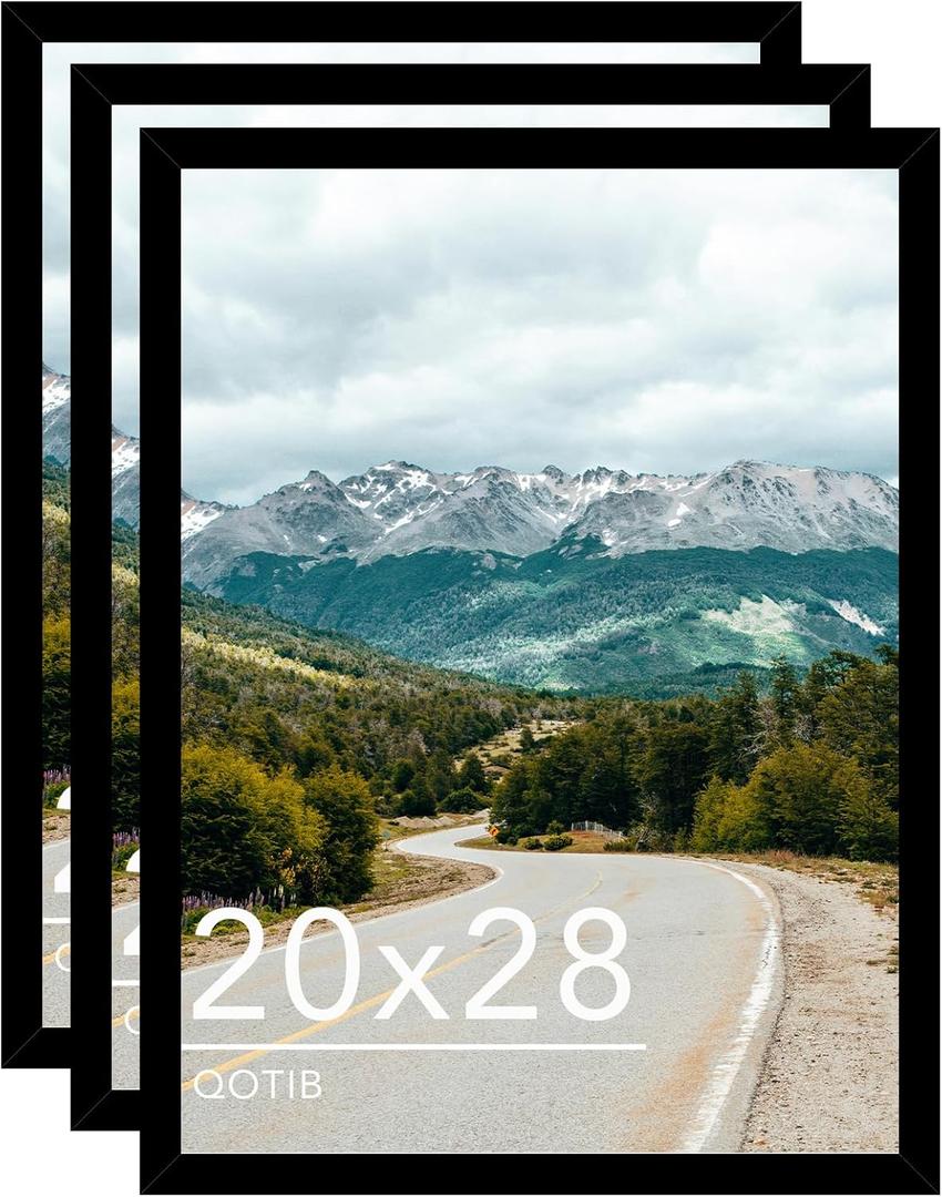 Wood 20x28 Picture Frame Black for Wall Hanging, 20 x 28 Frame Poster Photo Frame for Wall Horizontally or Vertically, Black, 3 Pack