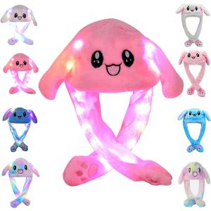 umbresen Bunny Hat Ear Moving Jumping Rabbit Hat Funny Plush Cap for Kids (Led Pink)