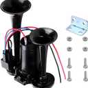 12V Car Air Horn, 120 DB Super Loud Dual Trumpets Electric Train Horn Kit with Compressor, Universal Dual Trumpet Air Horns for Cars Trucks Motorcycles Boats Speaker (Black)