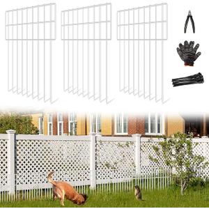 25 Panels Garden Fencing Animal Barrier, 17" X 13" Dog Dig Fence Barrier, 1.25in Gap Rustproof Metal Stakes Decorative Garden Fence, Ground Defense Border for Outdoor, Yard, Patio, White