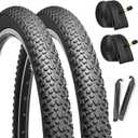 Hycline 2-Pack Mountain Bike Tires Set: 20/24/26/27.5-inch Folding Replacement Puncture-Resistant Bicycle Tires and Pair 20/24/26/27.5-inch Inner Tubes with Tire Levers for MTB Off-Road Bike