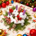 44 Pcs Advent Wreath Candle Holder Kit 4 Flameless Advent Candles Wooden Adventus Candleholder Stand Artificial Norfolk Cedar Berry Picks for Adventus Gifts Christmas Wreath Tabletop Decor