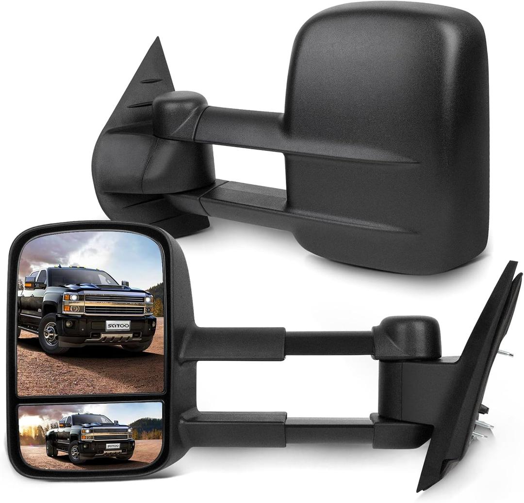 SCITOO Tow Mirrors Compatible with for 2007-2013 For Chevy Silverado For GMC Sierra 1500 2500 3500 Pickup Truck Manual Adjusted No Heated No Turn Signal Black Housing Towing Mirrors LH RH