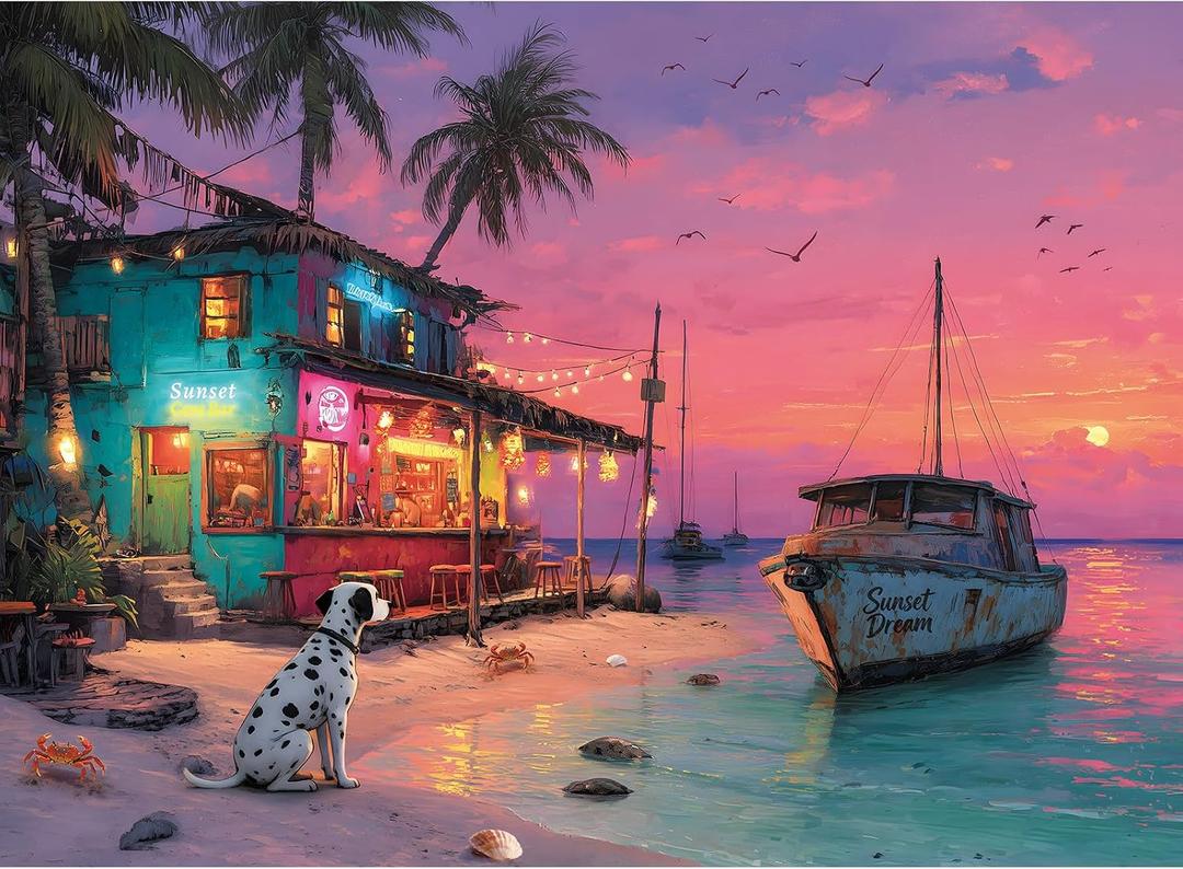 500 Piece Jigsaw Puzzle for Adults Beach Bar Jigsaw Puzzles 500 Pieces, Tropical Coastal Seaside Puzzles for Adults 500 Pieces, Challenging Perfect for Game Nights, 20.5 X 15 in