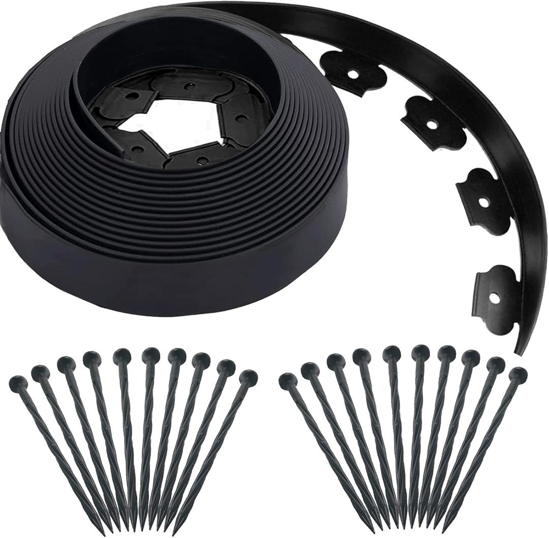 20 Ft Landscape Edging Kit, Black Garden Edging Border with 20 Edging Plastic Stakes, Landscaping Edging Roll for Flower Bed Lawn Driveway Yard
