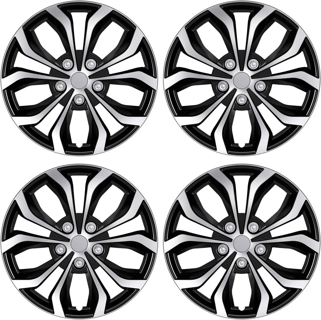 AutoBeeDen 4-Pack Universal Hubcaps Replacement R17 17 inch, Steel Wheel Rim Cover for Most Cars Trucks Sedans SUV, 17" 17 in Wheel Covers Hub Caps (Silver+Black Color)