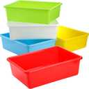 WUWEOT Pack of 5 Large Storage Bins, 15" x 11.5" Plastic Stackable Classroom Organizer, Multipurpose Toy Basket for Classroom, Nursery, Playrooms and Home Organization