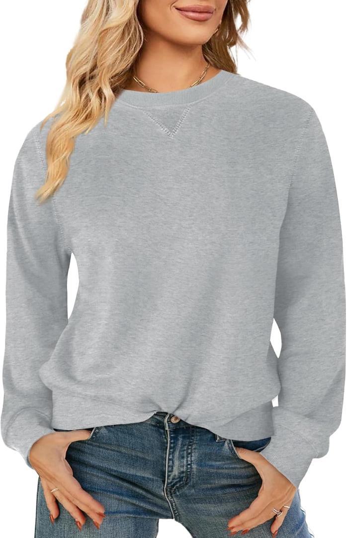 Elesomo Womens Sweatshirts Cotton Crew Neck Casual Long Sleeve Pullover Tops (Gray, XL)