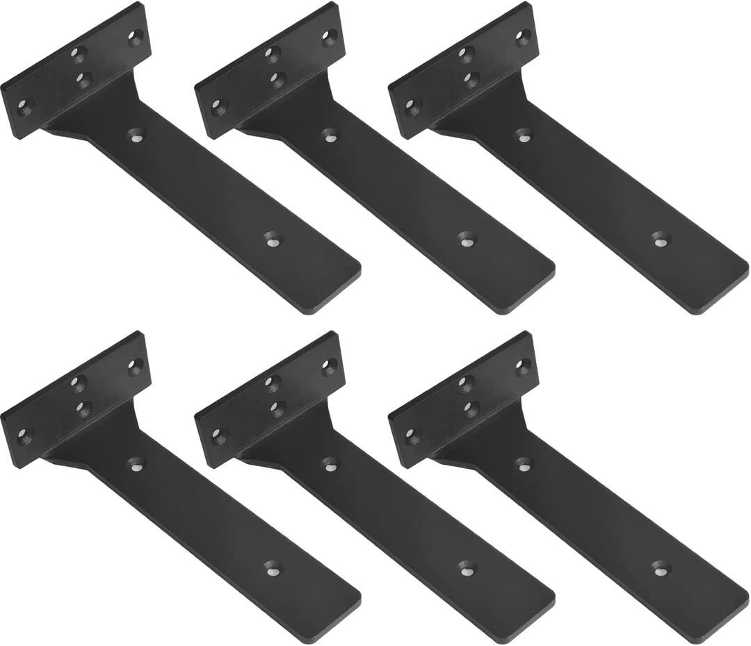 Floating Shelf Brackets, 10 inch Heavy Duty Industrial Fancy Shelf Bracket, Black Metal L Brackets for Shelves Support DIY with Hardware(6 Pack)