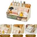 3-Tier Display Riser with Large Detachable Drawer, Plastic Storage Shelf, Perfume and Cologne Organizer Stand, Makeup Organizer for Vanity, Bathroom, Office, Cream White