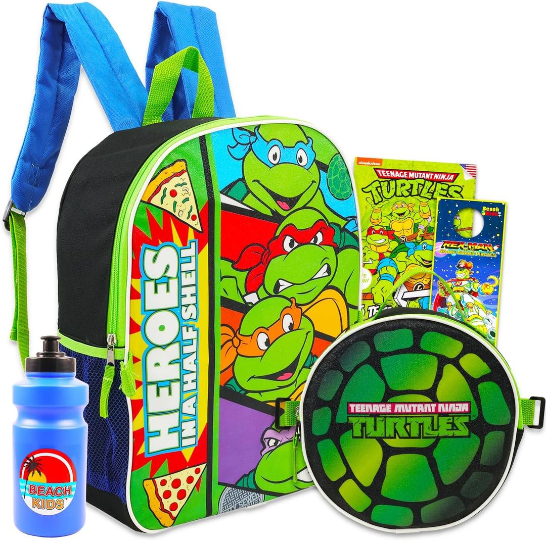 Teenage Mutant Ninja Turtles Backpack and Lunch Box Set - Bundle with 16" TMNT School Bag, Lunch Bag, Water Bottle, Tattoos, More | TMNT Backpack with Lunchbox for Boys, Kids