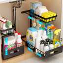 ADBIU Under Sink Organizer(10 Seconds Installation), 2 Packs 2 Tier Expandable Height (11" - 16") Under-Sink Organizers Slide out Pull out Bathroom Kitchen Organizers And Storage (Black)