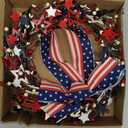 4th of July Independence Day Red White Blue Berry Wreath with Bow, ZOXILEN 20 inch American Flag Stars Wreath Patriotic Decoration, Memorial Flag Veterans Day Berry Hanging Decor
