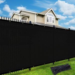 UPGRADE Privacy Fence Screen 170 GSM 90% Visibility Blockage 6'X50' Black Outdoor Commercial Wind Screen Mesh Panels Shade Cover for Chain Link,Deck,Balcony,Backyard with Zip Ties,Customized,A072