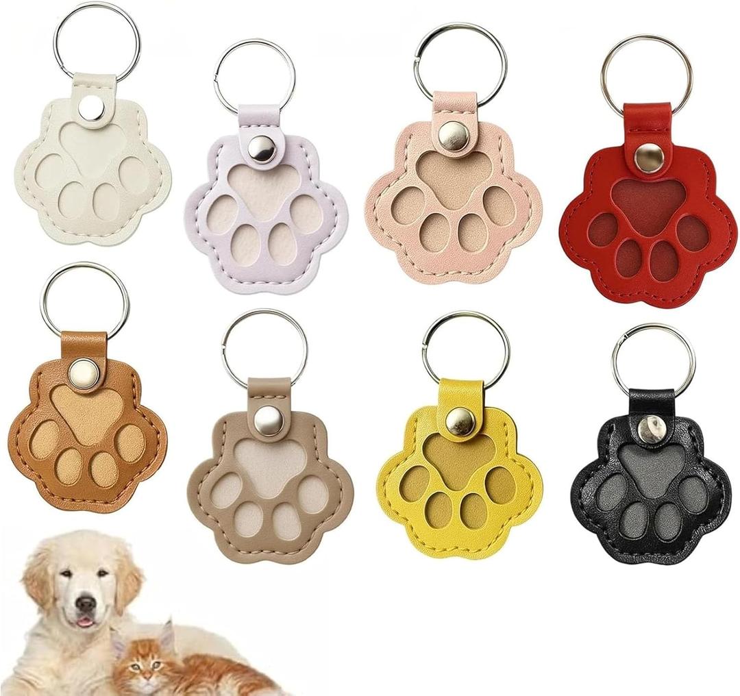 2 x 8PCS Dog Hair Keychain, Pet Fur Keepsake, Cat Paw Print Shaped Leather Keys Holder Memorial Charm Gifts, Animal Lover Storage Chain Purse, Refillable Collection Ornament Remembrance Bag