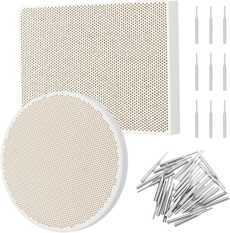 OLYCRAFT 2pcs Honeycomb Ceramic Soldering Boards Rectangle Round Soldering Honeycomb Panel Jewelry Making Tools Set with 20pc Stainless Steel Needles for Melting Casting Gold Tools Jewelry Soldering