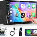 Podofo Double Din Car Stereo Apple CarPlay & Android Auto Bluetooth 7" HD Touch Screen Handsfree FM Audio Receiver with Mirror Link Voice Control Backup Camera/Steering Wheel Control/USB/TF/AUX/MIC