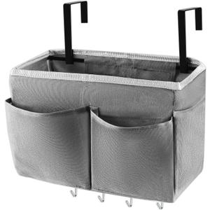 Bedside Storage Organizer 5 Pockets with 4 Hooks Hanging Storage Bag for Headboards/Bunk Bed (Grey)