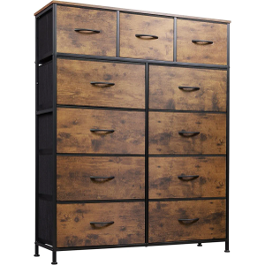 WLIVE Tall Dresser for Bedroom, Fabric Dresser Storage Tower, Chest of Drawers Organizer Unit with 11 Drawers, Storage Cabinet, Hallway, Closets, Steel Frame, Wood Top