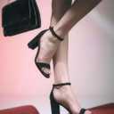 Ankis Heels for Women Open Toe Ankle Strap Chunky Heel Sandals 2.75 Inch (Black), 9.5B