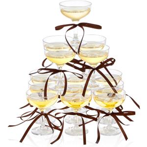 Maxdot 20 Set A Tini Bit Older Espresso Martini Birthday Party Supplies 5 oz Plastic Martini Glasses Acrylic Coupe Glasses Champagne Tower with Bows for Bachelorette Decoration(Brown)