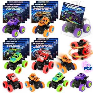 SpringFlower 24 Pack Valentines Day Cards For Kids With Monster Truck,Kids Classroom Valentines Exchange Gifts, Valentines Party Favors For Kid, School Classroom Valentine's Prizes