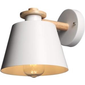 Modern Wooden White Metal Lamshade E27 Base Wall Lamp Vintage Decorate Wall Light Sconce Lighting Fixture for Bedroom Hotel Corridor Hallway