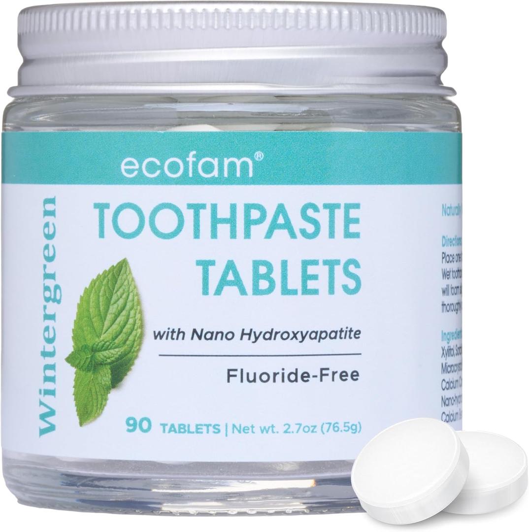 Toothpaste Tablets  Wintergreen | Nano Hydroxyapatite Toothpaste Tablets Chewable | Fluoride Free l 90 Tabs (90 Count (Pack of 1))