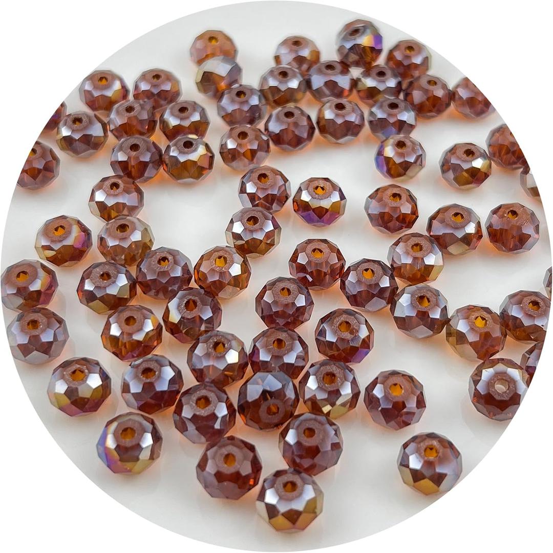 70Pcs 10MM Briolette Crystal Glass Beads Faceted Rondelle Glass Beads with Hole Glass Spacer Beads for Jewelry Making Bracelet Necklace DIY Craft Making Supplies(148-deep Amber AB)