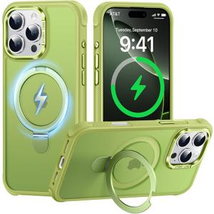 Case for iPhone 16 pro max, with Invisible Magnetic Stand, Mil-Grade Drop Protection, Non-Slip, Anti Fingerprint Anti Scratch, Shockproof Matte Phone Case (Green)