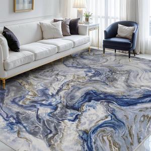 6x9 Area Rugs for Living Room, Modern Abstract Rug for Bedroom, Contemporary Machine Washable Rug, Large Stain Resistant Carpet for Dining Room Playroom Home Office, Pet & Kids Friendly (Blue)