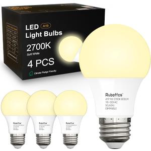2 x A19 LED Light Bulbs,Soft White 2700K,60 Watt Equivalent,4-Packs