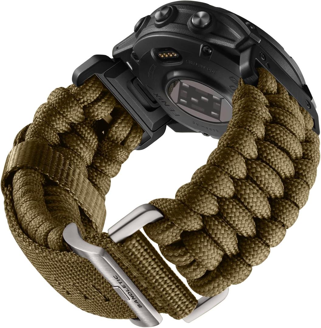 Bandletic Compatible with Garmin Instinct Watch Bands, Survival Paracord Woven Nylon Strap Quick Fit 22mm Watch Band for Fenix E/8/7/6/5/Forerunner 965/955/945/935/745/Epix 2/Approach S70/S62/S60