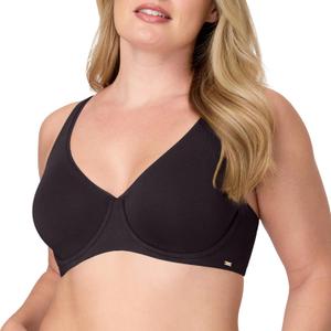 Bali Womens Underwire Bra, Cotton Collection 2-ply Underwire Bra, Moisture-Wicking, Full Coverage, Convertible Straps (Black, L)