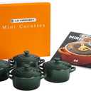 Le Creuset Stoneware Set of 4 Mini Cocottes with Cookbook, 8 oz. each, Artichaut