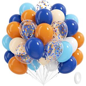 BAUANOOY Blue and Orange Balloons, 60pcs 12 Inch Orange Blue White Nude Latex Balloon with Confetti Balloons Ribbon for Baby Shower Graduation Blue Birthday Party Decorations