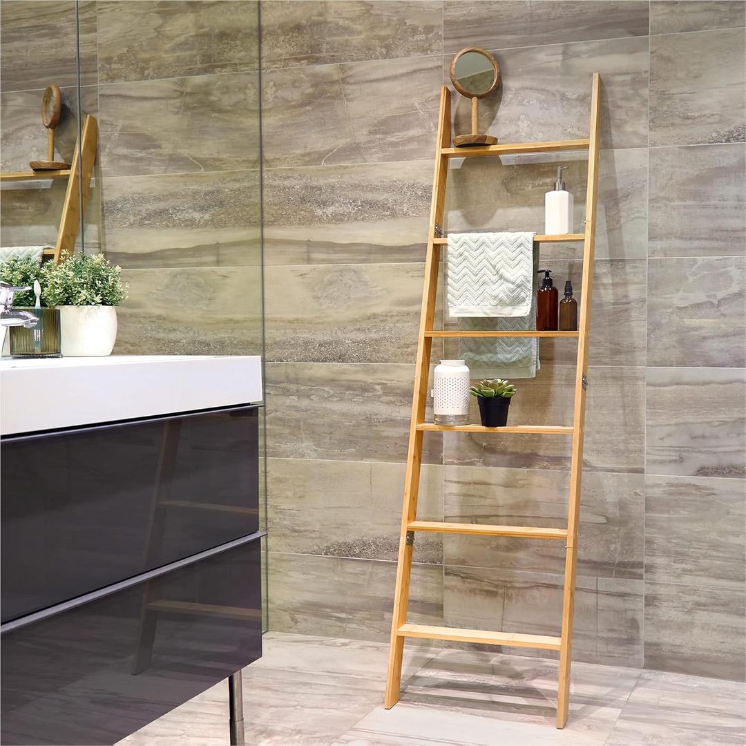 HomeBuddy Blanket Ladder for The Living Room - 5.6 Ft. Blanket Holder for Decor, Wooden Blanket Rack for Your Bathroom - Bamboo Sturdy Decorative Ladder