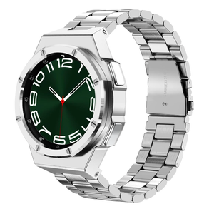 DGYSG Luxury Case Designed for Samsung Galaxy Watch 6 Classic 47mm 2023, Rugged Military Protective Metal Bumper Case with Tactical Stainless Steel Band for Men, Silver