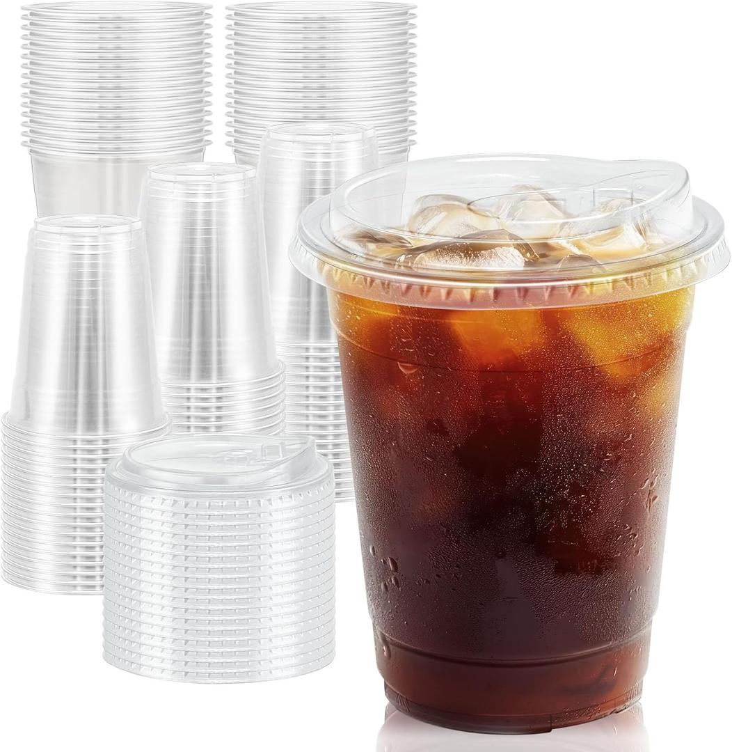 Clawsoff 12 oz 50 Pack Clear Plastic Cups with Lids, Sturdy Iced Coffee Cups with Sip Lids, Disposable Food Safe Smoothie Cup for Cold Drinks, Juice, Milkshake