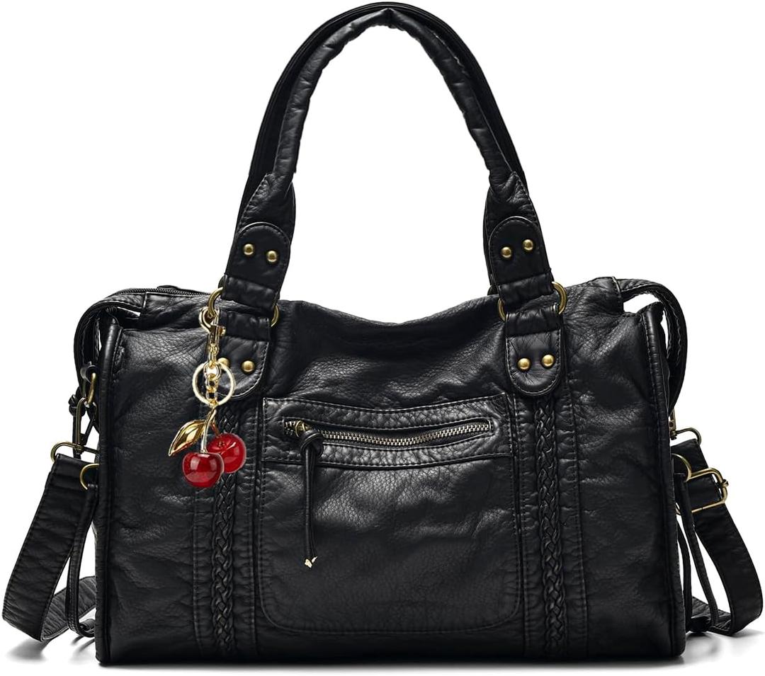 Crossbody Bag for Women,Large Vintage Washed Leather Handbag Purse,Y2K Summer Hobo 2025 Shoulder Work Bags (Wy25-black)