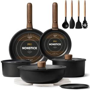 CAROTE 19pcs Pots and Pans Non Stick, Cookware Sets Detachable Handle, Induction Kitchen Pots and Pans, NonStick Cooking Set, Oven/Dishwasher/Fridge Safe, Space Saving (Black)