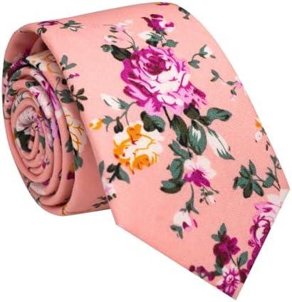 RBOCOTT 2.4" Cotton Floral Skinny Tie for Men Flower Print Necktie for Wedding Party (6cm) Pack of 2