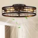 VOLISUN Caged Ceiling Fan with Light and Remote,23.6 inch Fandelier Ceiling Fan with Light Flush Mount, Farmhouse Bladeless Ceiling Fans with Lights for Kitchen,Bedroom