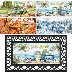 Tinideya Doormat Inserts Seasonal Entrance Doormats Spring Summer Interchangeable Welcome Doormats Welcome Mat for Holiday Front Door Entrance Decor, 22 x 10 Inches(No Frame)(Truck)