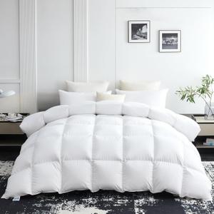 L LOVSOUL Goose Down Fiber Comforter King Size, 850+ Fill Power Hotel Style Bedding Comforter, 1200TC, Fluffy Ultra Soft All Season White Duvet Insert with 8 Corner Tabs (King(106x90inches))